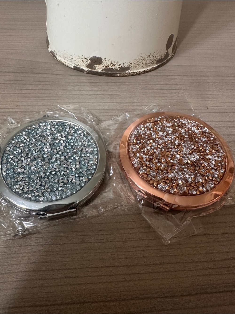 Sparkling Compact Mirror - Silver & Rose Gold